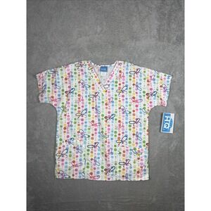 H.Q. Scrubs Butterfly Design V-Neck Scrub Top Women's Size Small NWT‎